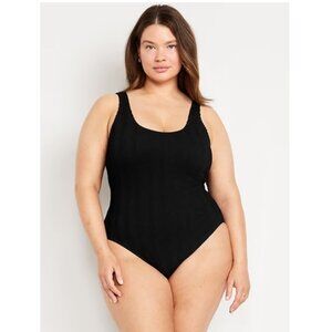 NWT Old Navy Black Ribbed High Leg Cheeky One Piece Swimsuit Size 3X